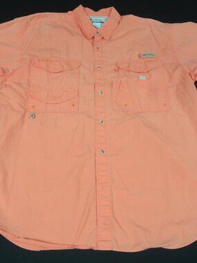 COLUMBIA VENTED BUTTON UP BLUE/GRAY LARGE FISHING TAN SHIRT L569